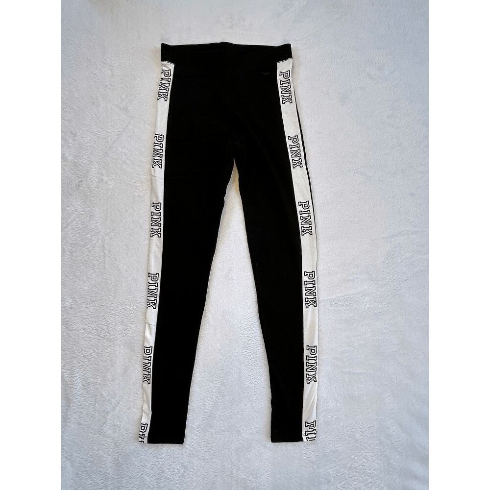 Victoria's Secret PINK Cotton Blend Leggings, Black/White Stripe, Size S NWOT